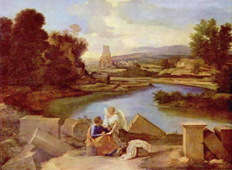 Nicolas Poussin Landschaft mit dem Hl. Matthaus oil painting picture